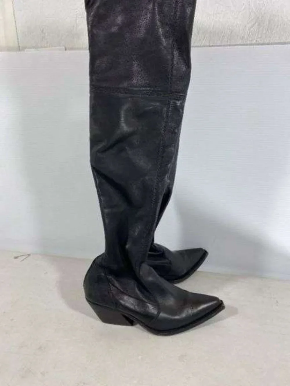 GIVENCHY Black Leather Thigh-High Western Pointed-Toe Boots | EU 36 / US 6
